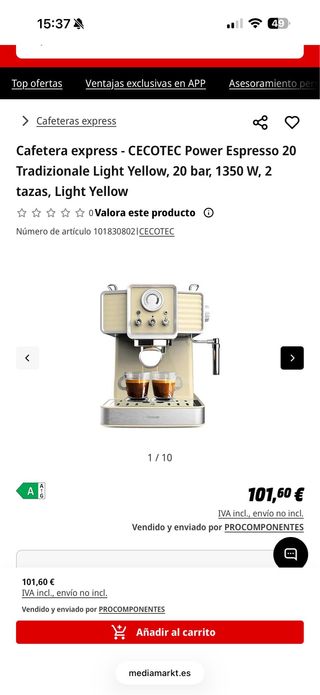 Cafetera Cecotec Power Espresso 20