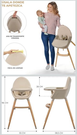 kk Kinderkraft FINI 2 Trona bebé 2 en 1, Silla Infantil
