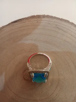 Anillo Plata Piedra Azul Rectangular