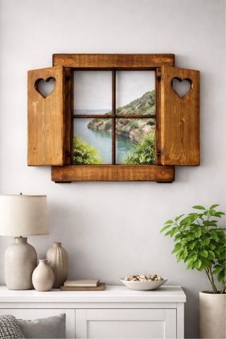 Finestra Rustica Legno con Cuori