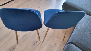 2 Sillas comedor terciopelo azul Glamm Sklum