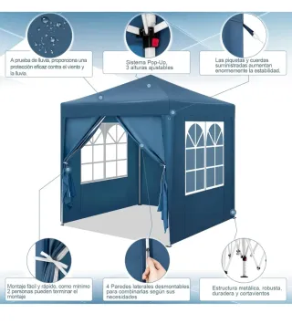 Carpa Cenador Impermeable Azul 2x2