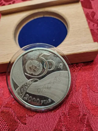 Moneda Plata 2000 Pesetas 50 Aniversario ONU