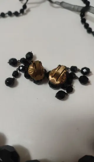 Collar y pendientes vintage cristal negro