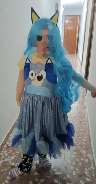 Disfraz Vestido Bluey Niña talla 6-8 con peluca