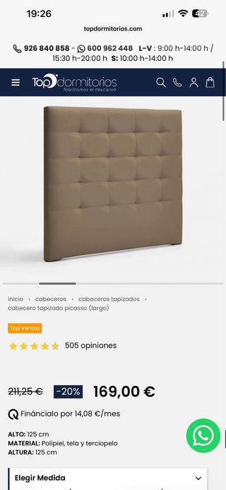 Cabecero tapizado 150x125 cm