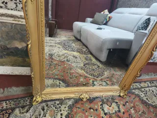 Espejo Grande Dorado Biselado Marco Tallado