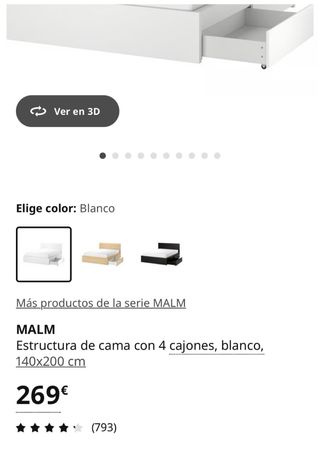 Estructura cama 140cm + 4 cajones + colchón