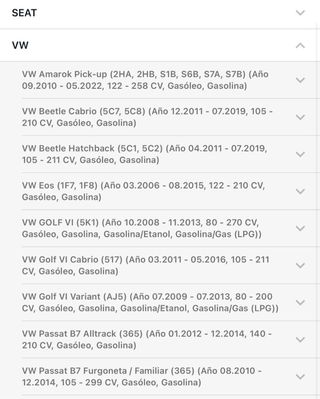 Piloto matrícula VW/Seat