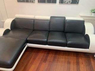 Sofá modular piel negro y blanco 4 plazas