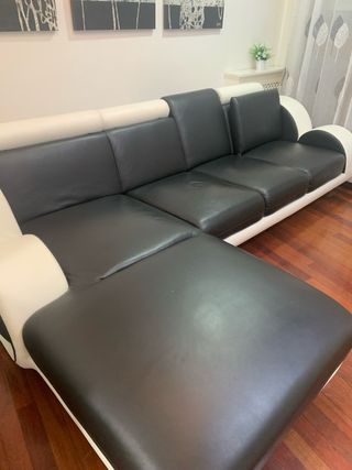 Sofá modular piel negro y blanco 4 plazas