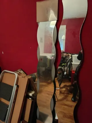 2 Espejos de pared ondulados plateados