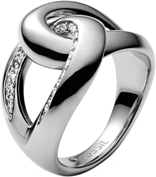 Anello Fossil Acciaio Lucido Zirconi JF00163