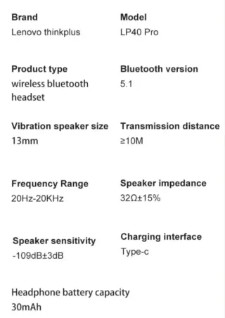 Lenovo Thinkplus LivePods LP40pro Auriculares