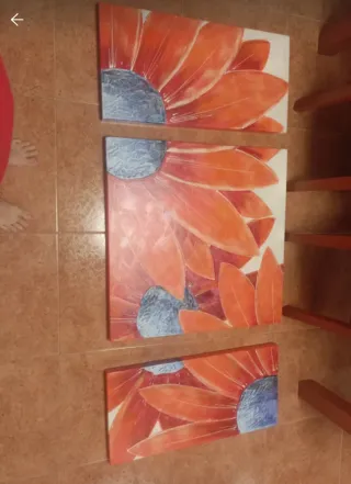 Cuadros decorativos flores naranjas y azules