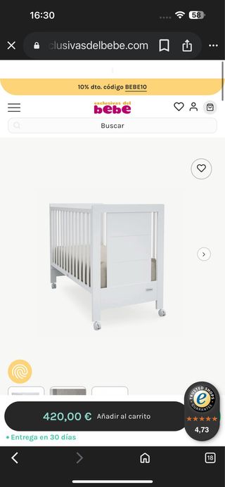 Cuna de bebé blanca marca trama