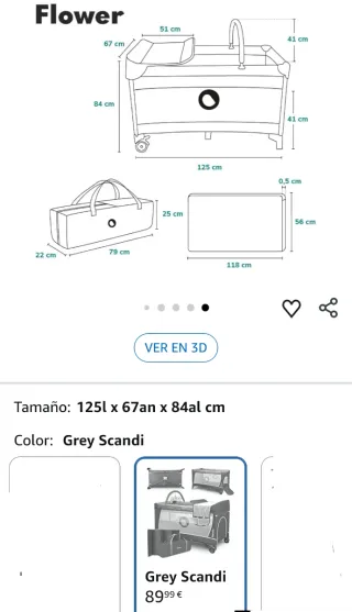 lionelo Flower Camita de Viaje 4 en 1 65x125x76 cm