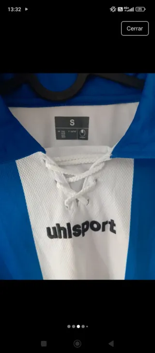 Camiseta Uhlsport azul y blanca Talla S