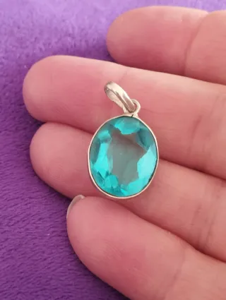Colgante Plata Ley Topacio Natural Azul Artesanal