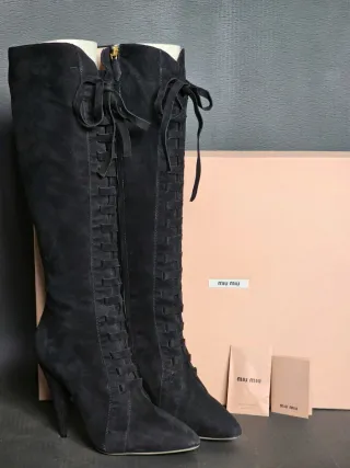 Stivali Miu Miu camoscio nero 38.5