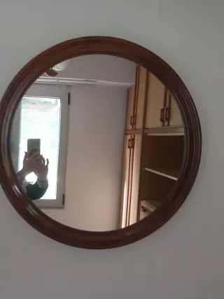 Espejo Redondo Madera Maciza Estilo Nórdico
