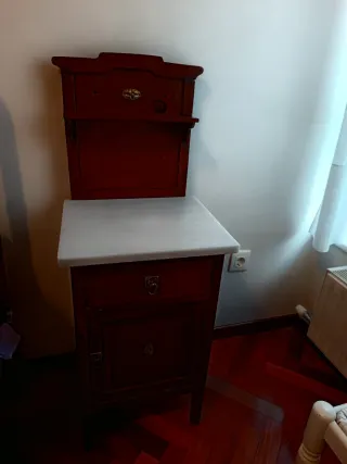 2 Mesillas denoche antigua madera mármol