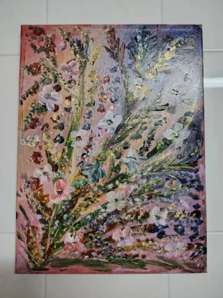 Quadro pintado à mão flores abstratas