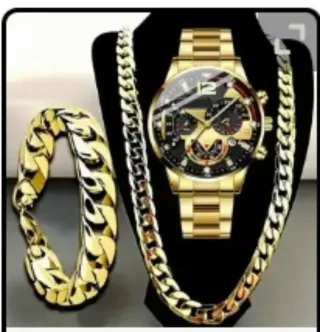 Reloj Hombre, Cadena y Pulsera Oro