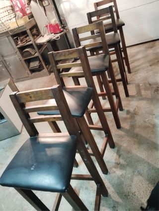 Taburetes altos madera asiento sintético x5