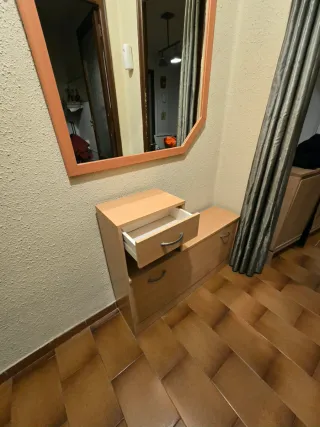 Recibidor espejo y zapatero madera