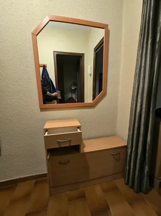 Recibidor espejo y zapatero madera
