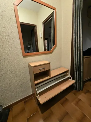 Recibidor espejo y zapatero madera