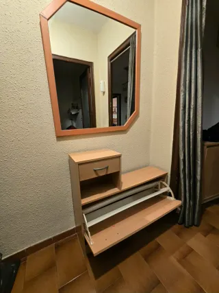 Recibidor espejo y zapatero madera