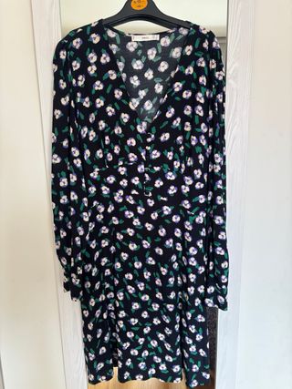 Vestido Mango flores negro y verde