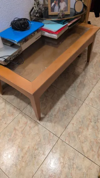 Mesa de centro elevable madera y cristal