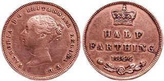 Half 1/2 Farthing 1844 Great Britain Uk Victoria