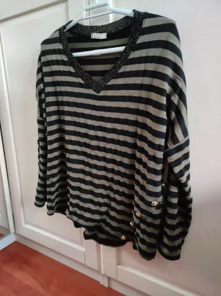 Jersey rayas cuello pico, Talla única