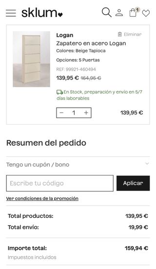 Zapatero Metálico Sklum NUEVO