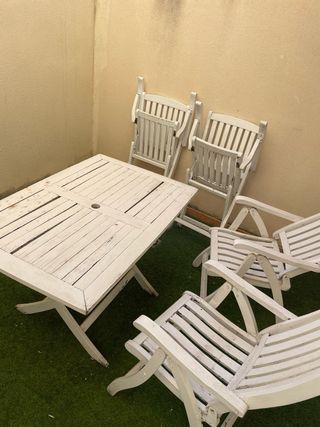 Conjunto Mesa y 4 Sillas Terraza Madera Blanca