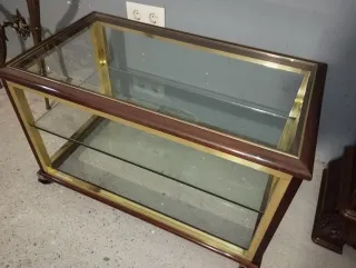 Mesita auxiliar ruedas madera cristal metal