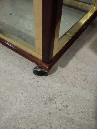 Mesita auxiliar ruedas madera cristal metal