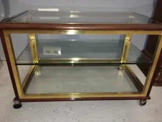 Mesita auxiliar ruedas madera cristal metal