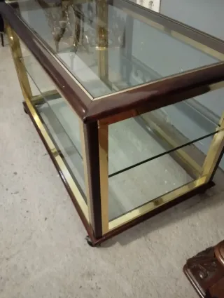 Mesita auxiliar ruedas madera cristal metal