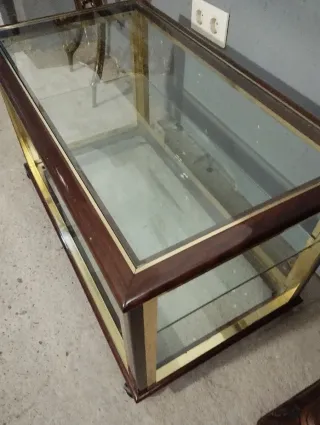 Mesita auxiliar ruedas madera cristal metal