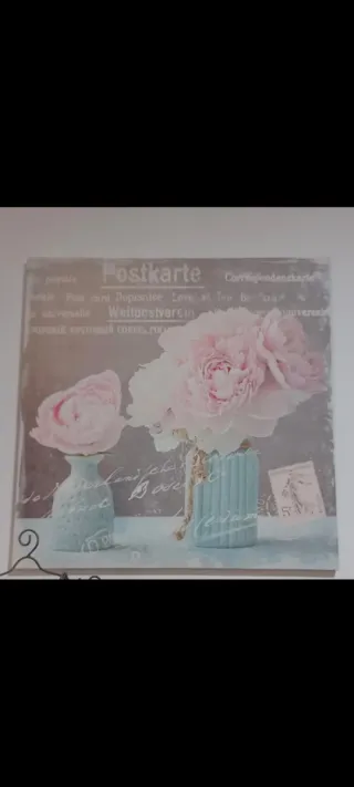 Cuadro Vintage Flores Postales Azul Rosa
