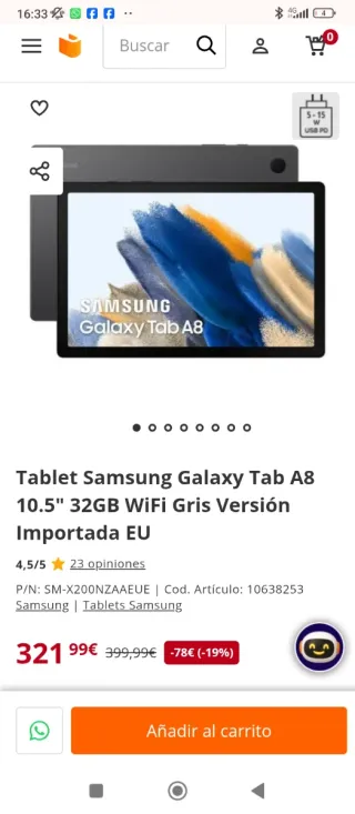 Samsung Galaxy Tab A8 Gris 10.5 32GB