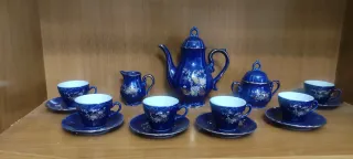 Juego de café porcelana azul y oro
