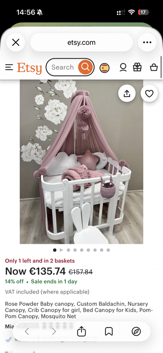 Baldachín rosa para cuna infantil