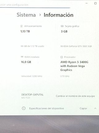 Ordenador Ryzen 5 3400G 16GB GTX 1060