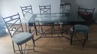 Mesa comedor cristal 150x80cm + 6 sillas